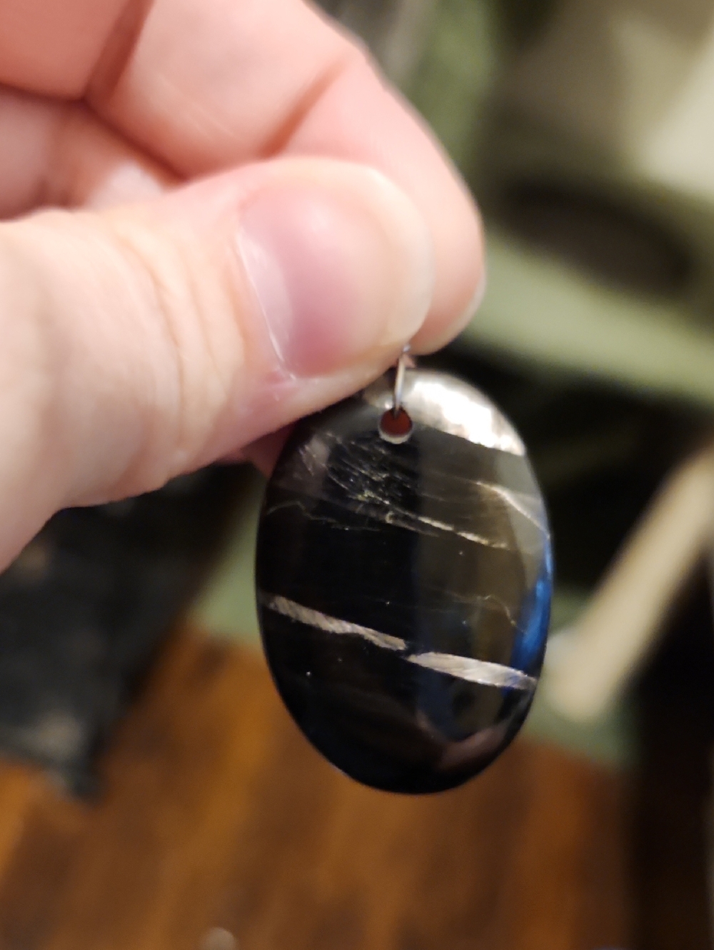 Black Onyx Striped Oval Pendant